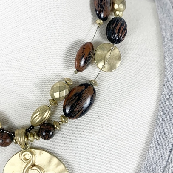 Tabi Boho Brass Medallion Necklace ✨ Mixed Metal & Resin Statement Piece - Picture 4 of 7